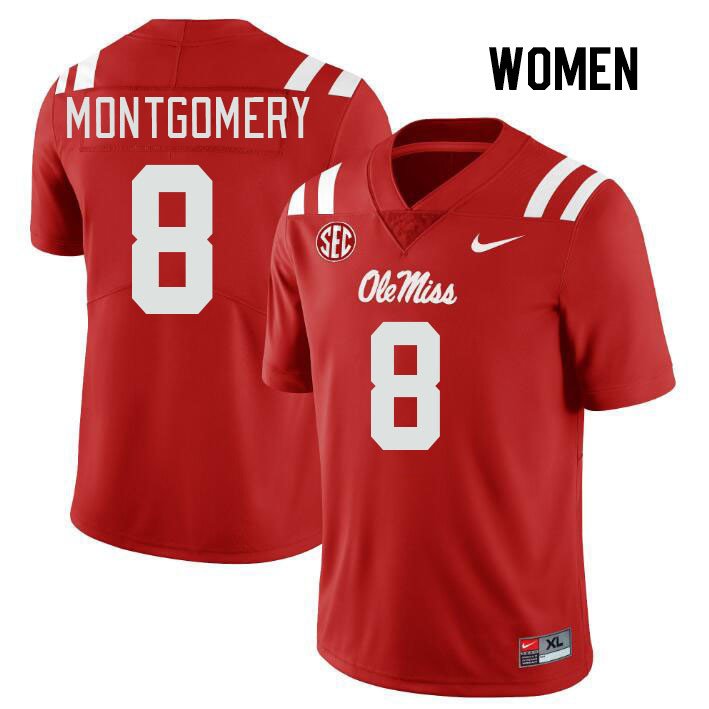 Women #8 Monty Montgomery Ole Miss Rebels College Football Jerseys Stitched Sale-Red - Click Image to Close